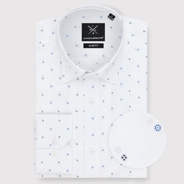 Biała casualowa koszula męska Slim Fit w mikrowzór PAKO LORENTE S