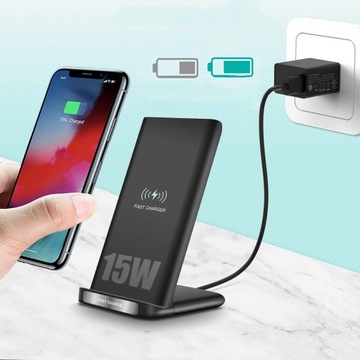 Szybka Ładowarka INDUKCYJNA Bezprzewodowa Stojak QI FAST CHARGE USB-C 15W