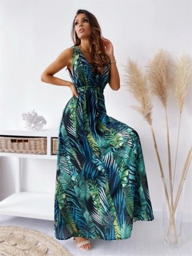 Śl3 Летнее платье в стиле бохо, тропический узор, XL