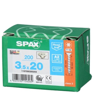 Wkręty nierdzewne A2 SPAX 3,5x20 TX 200 szt
