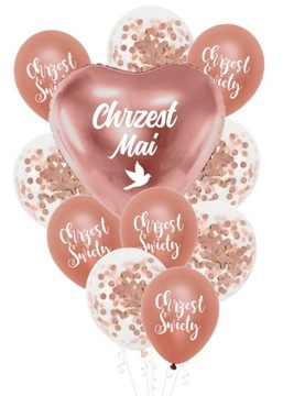 Balony rose gold zestaw CHRZEST + IMIĘ personal