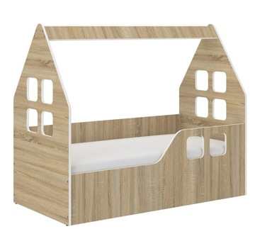 Łóżko dziecięce DOMEK SONOMA 140x70 + materac + pokrowiec
