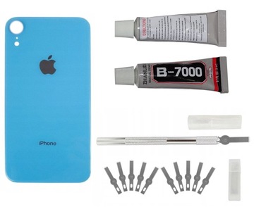 Klapka Tył iPhone XR Niebieski + Nożyk + Klej