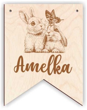 Деревянный вымпел с именной гирляндой ТАБЛИЧКА имя дня рождения один год