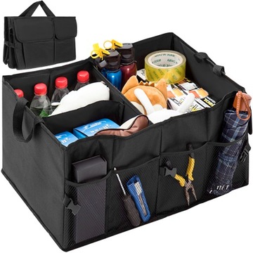 SKŁADANY ORGANIZER KUFER DO BAGAŻNIKA SAMOCHODU AUTA XL CZARNA TORBA 52x38