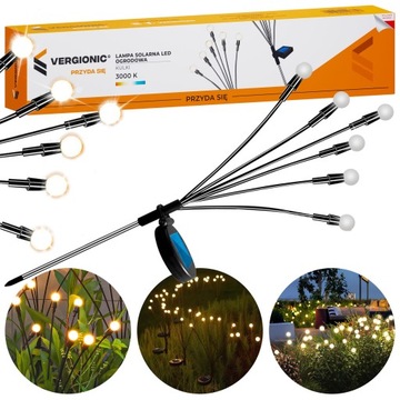 Солнечная лампа, черная, 6xLED, шарики, теплый белый, 70 см