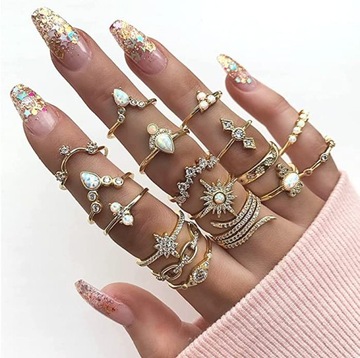 Vintage ring ZESTAW 17 sztuk pierścionki modne