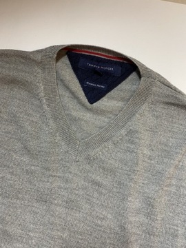 Tommy Hilfiger ORYGINAL WEŁNIANY MERINO SWETER XL