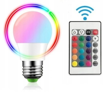 ŻARÓWKA KOLOROWA RGB E27 LED 12W 16 KOLORÓW + PILOT inteligentna