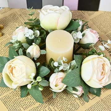 Кольцо-свеча Искусственный венок Венок с зеленой розой Кольцо-свеча желтого цвета