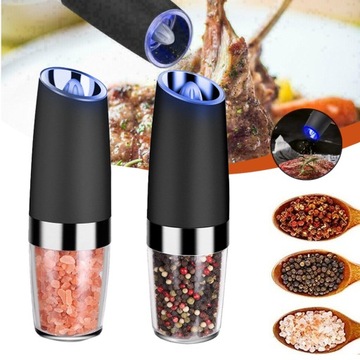 ZESTAW 2 MŁYNKÓW DO SOLI I PIEPRZU AUTOMATYCZNE MIELENIE Z OŚWIETLENIEM LED