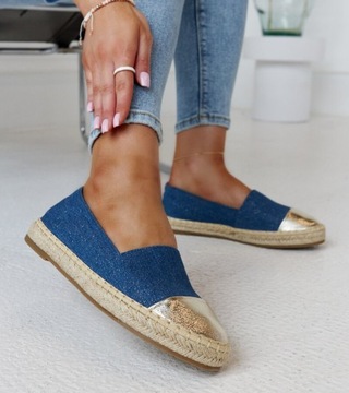 Espadryle damskie niebieskie błyszczące materiałowe 28654 rozmiar 38