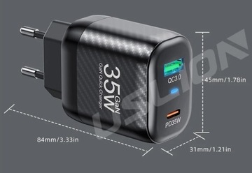 БЫСТРОЕ ЗАРЯДНОЕ УСТРОЙСТВО ДЛЯ ЗАРЯДКИ ТЕЛЕФОНА CUB PD 35 Вт, USB C, 2 ПОРТА