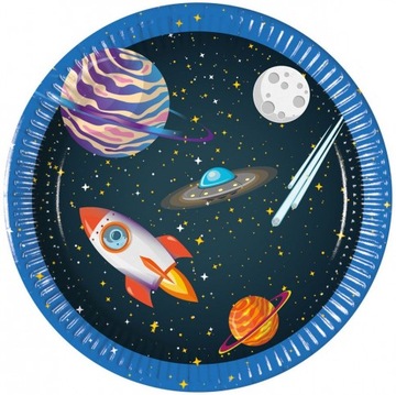 Talerzyki Papierowe KOSMOS Rakieta Planety Księżyc Urodziny Party 20cm 8szt