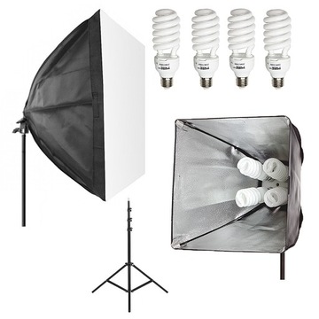 Lampa światła ciągłego softbox 4x żarówka ZESTAW