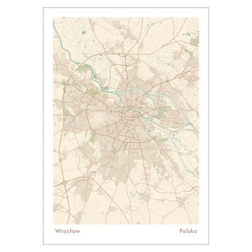 Plakat 21x30 Mapa Wrocław Kolor beżowy