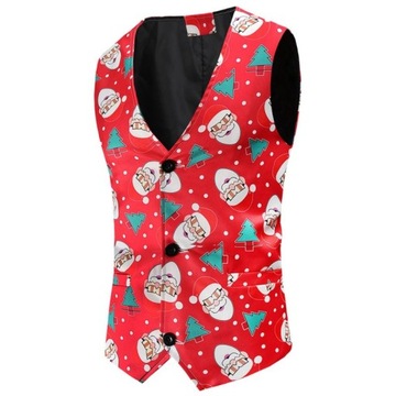 Męska kamizelka świąteczna w kratę z nadrukiem świąteczna kamizelka slim fit w kształcie litery V, 4XL