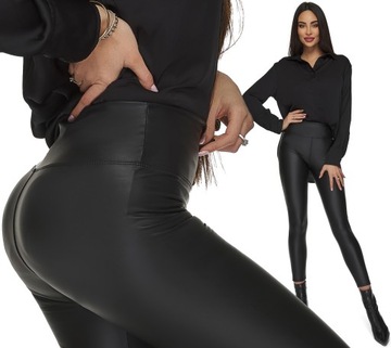 LEGGINSY ocieplane MAT WYSOKI STAN MODELUJĄCE Leginsy spodnie EKO SKÓRA