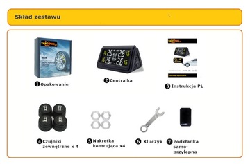 4 czujniki ciśnienia opon TPMS Solarny Duży LCD