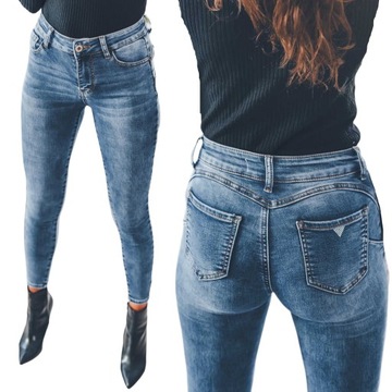 Klasyczne klastyczne spodnie damskie modelujące jeansy PUSH UP L