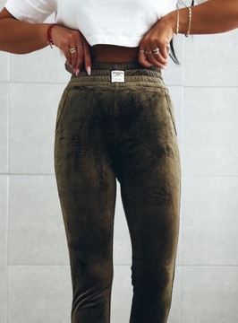 OCIEPLANE Spodnie welurowe DRESY welur szeroki pas 7789 szary S/M