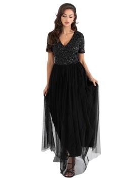 Sukienka długa tiulowa Maya Deluxe czarna 50 T10E97