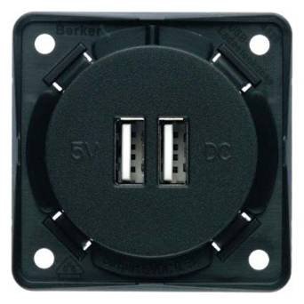 Integro Gniazdo USB ładowania podwójne, 12V, 3A antracyt mat, mechanizm cza