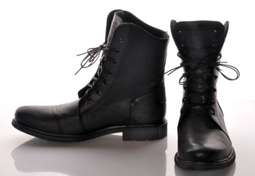 MILITARNE BUTY MĘSKIE BULLET WORKERY CZARNE SKÓRZANE SZTYBLETY TRZWIKI 42