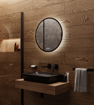 Круглое светодиодное зеркало в черной раме, 60см ЛОФТ