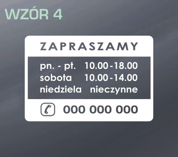 Naklejka godziny otwarcia 30x20cm różne kolory