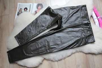 SPODNIE LEGGING EKO SKÓRA DAMSKIE KHAKI WYSOKI STAN 44 XL