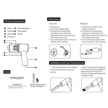 Odkurzacz samochodowy Mocny 5500Pa Silne ssanie