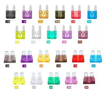 Набор из 140 пластинчатых предохранителей.