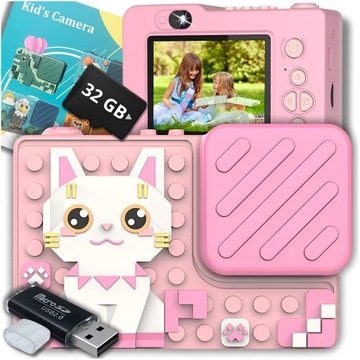 APARAT FOTOGRAFICZNY CYFROWY DLA DZIECI 40Mpx KAMERA SELFIE GRY+KARTA 32GB