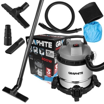 ГРАФИТОВЫЙ ПРОИЗВОДСТВЕННЫЙ ПЫЛЕСОС СУХОЙ ВЛАЖНОЙ 800ВТ 12Л + АКСЕССУАРЫ