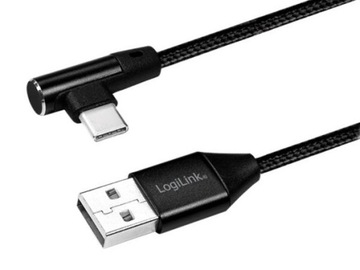 Krótki kabel USB C w oplocie, wtyk kątowy, quick charge - 30 cm