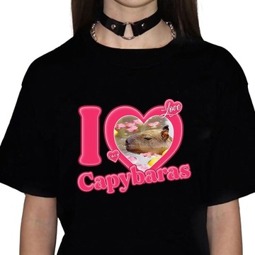 TOP DAMSKI BAWEŁNIANY KOSZULKA I LOVE CAPYBARAS XL
