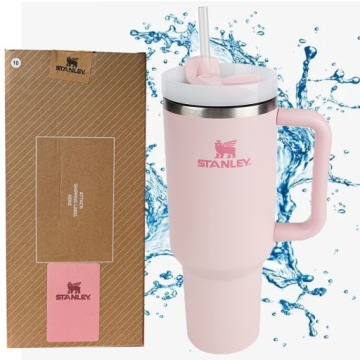 ТЕРМОКОФЕЙНАЯ КРУЖКА STANLEY ICEFLOW С РУЧКОЙ И СОЛОМОЙ, 40 УНЦИЙ, РОЗОВАЯ