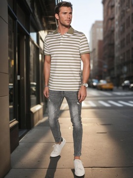 МУЖСКАЯ ФУТБОЛКА ПОЛО В ПОЛОСКУ ХАКИ PX0640 - L