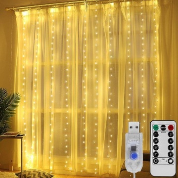 LAMPKI WISZĄCE KURTYNA DRUCIK GIRLANDA SOPLE USB 200 LED NA OKNO OZDOBA