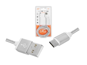 Kabel USB - microUSB typ B LTC Lexton srebrny 2 m