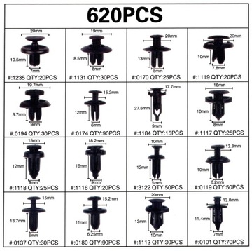 Прищепки, зажимы, зажимы автомобильные, 625 шт, универсальные обивочные, 18 видов