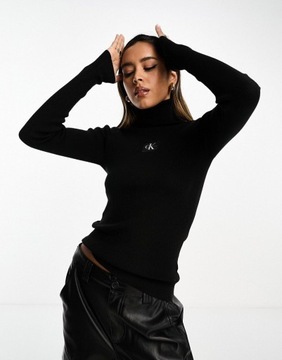 Calvin Klein Jeans Czarny sweter z golfem i naszywką S