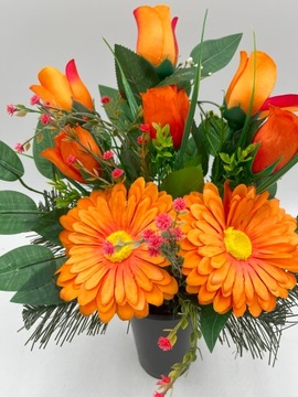 Stroik na cmentarz GRÓB kompozycja ZESTAW wazon SERCE sztuczne kwiaty