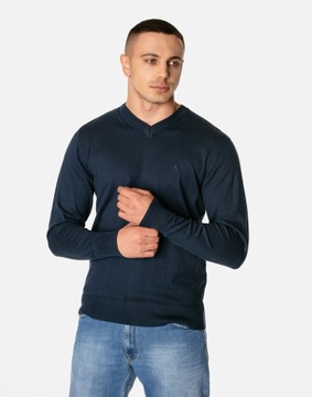 Elegancki Cienki Sweterek V-neck Sweter Męski Gładki w Serek S1S C110 r XL