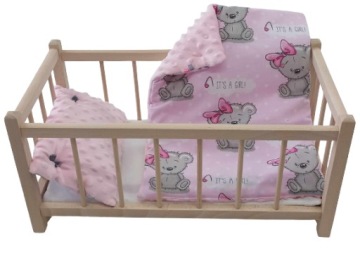 DREWNIANE ŁÓŻECZKO DLA LALEK + POŚCIEL MINKY