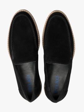 Czarne mokasyny męskie skórzane welurowe buty wiosenne letnie RYŁKO 44