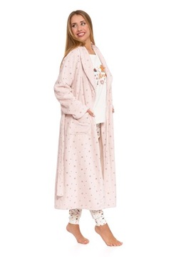 ХАЛАТ ЖЕНСКИЙ С ЗАВЯЗКАМИ ПУШИСТЫЕ ЗОЛОТЫЕ ЗВЕЗДЫ МЯГКИЙ MORAJ XXL СВЕТЛО-РОЗОВЫЙ