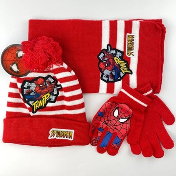 3pcs/Disney Kids Spiderman Hat Glove Set Boys Autumn Winter Knitted