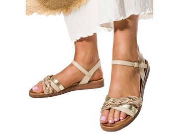 SANDAŁY DAMSKIE LEKKIE NA PŁASKIEJ PODESZWIE PASEK WARKOCZ NA LATO r 39